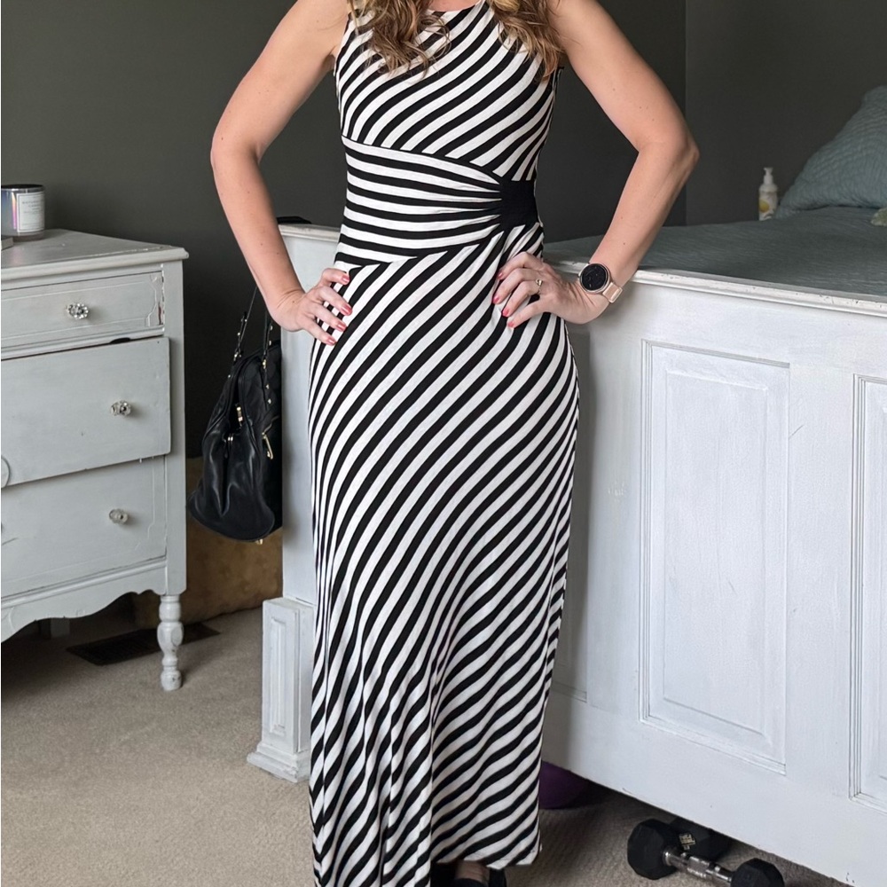 LOFT Black and White Sleeveless Maxi Dress